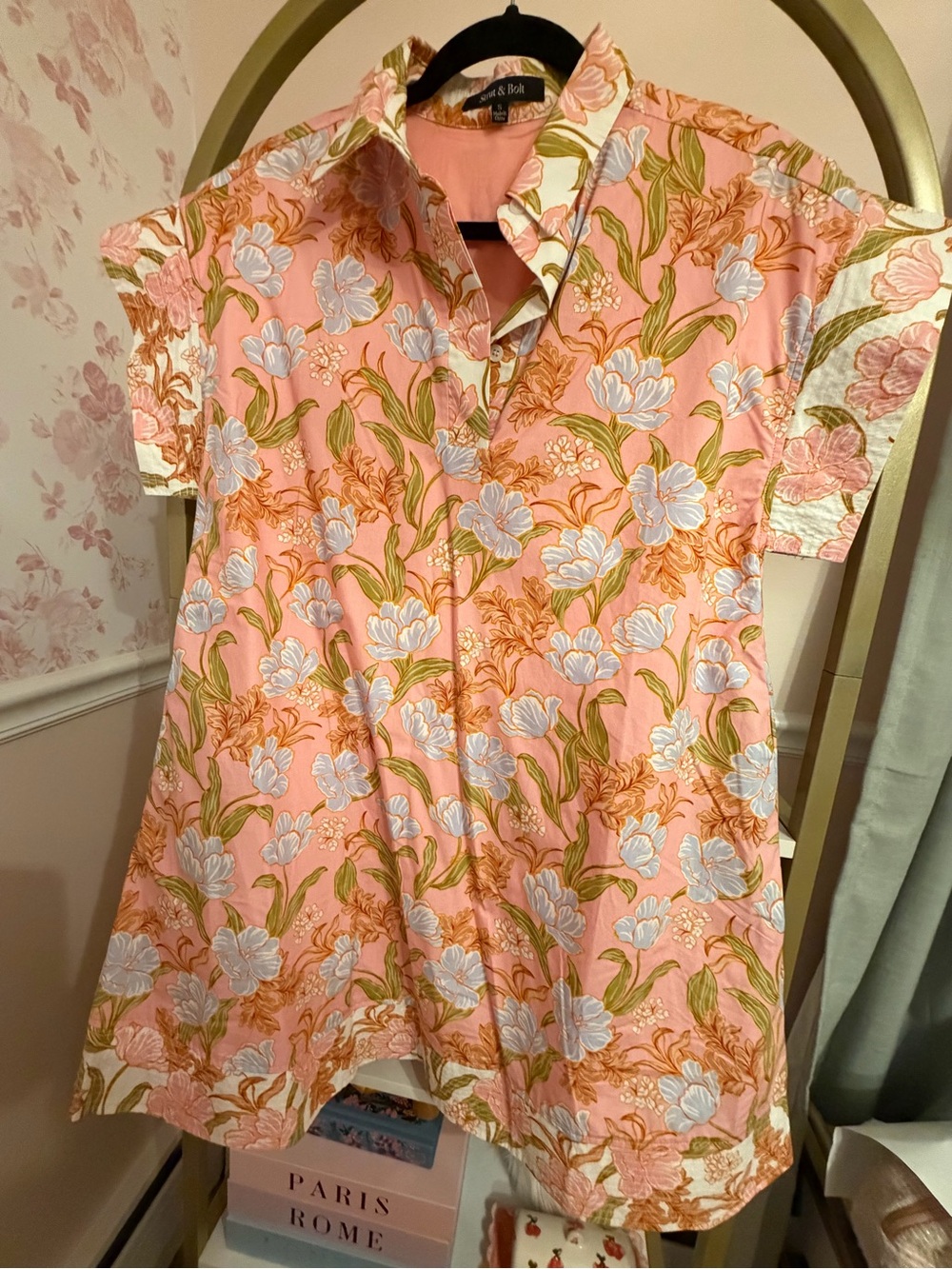 Floral Button-Front Mini Dress in Pink
